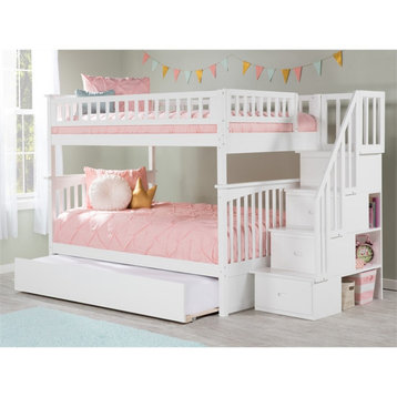 AFI Columbia Full over Full Solid Wood Bunk Bed with Trundle in White