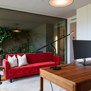 Cascais Home Office with Red Sofa and Wooden Desk