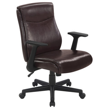 Mid-Back Managers Office Chair With Flip Up Arms, Chocolate Faux Leather