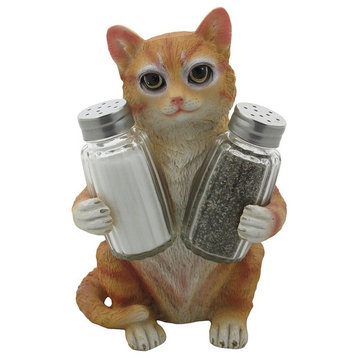 Timmy Tabby Cat Glass Salt and Pepper Shaker, 3-Piece Set