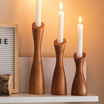 Wood Candle Holders for Table Centerpiece