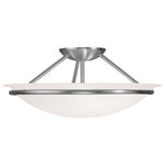 Livex Lighting - Newburgh Ceiling Mount, Brushed Nickel - This three light semi flush mount features a lustrous brushed nickel finish with light glowing from within the large white alabaster glass bowl shape shade. complete a kitchen, bedroom, or any room in your house with this beautiful semi flush mount.