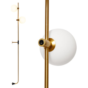 Brightech Equinox Wall Mounted Minimalist LED Sconce Glass Globe Shades, Gold