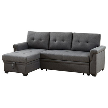 Bowery Hill Fabric Reversible/Sectional Modern Sleeper Sofa with Storage in Gray