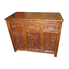 Mogul Interior - Antique 19c Sideboard Console Buffet Floral Carved Storage Chest India - Buffets And Sideboards