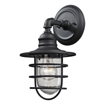 Coastal Style One Light Outdoor Caged Wall Lantern Exposed Bulb - Transitional