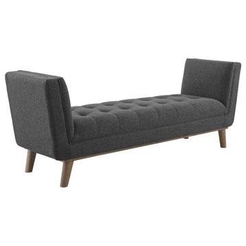 Lauren Gray Tufted Button Upholstered Fabric Accent Bench