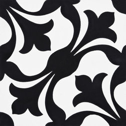 Moroccan Mosaic and Tile House - Sefrou Handmade Cement Tile, Black/White, Sample - Wall And Floor Tile