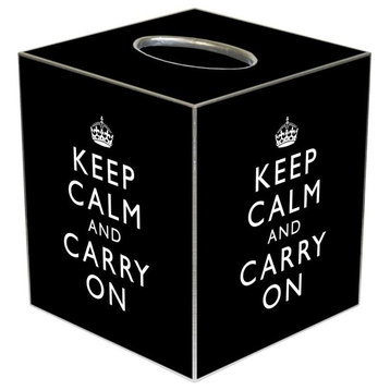 TB1763-Black Keep Calm and Carry On Tissue Box Cover