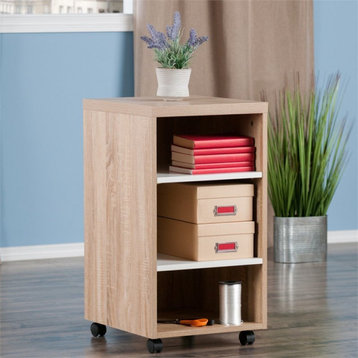 Winsome Kenner 3 Shelf Mobile Pedestal Wood Bookcase in Reclaimed Wood and White