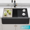 Bellucci 30" Farmhouse Granite Quartz Composite Kitchen Sink, CeramTek, Black