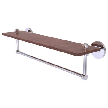 South Beach 22" Solid Wood Shelf with Towel Bar, Polished Chrome