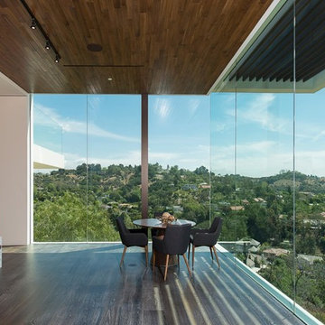 Benedict Canyon Beverly Hills modern luxury home floating glass walled game room