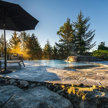 Vanishing Edge Concrete pool with spa and water feature