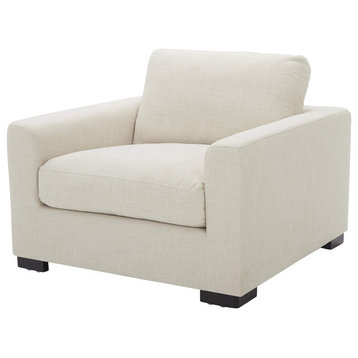 Contemporary Accent Chair, Extra Padded Cushioned Seat and Back, Cream