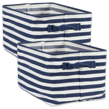 DII Rectangle Modern Woven Cotton Medium Stripe Laundry Bin in Blue (Set of 2)