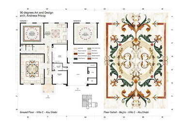 Idee per un ampio soggiorno classico chiuso con pareti bianche, pavimento in marmo e pavimento multicolore