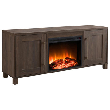 Chabot Rectangular TV Stand with Log Fireplace for TV's up to 65 in Alder...