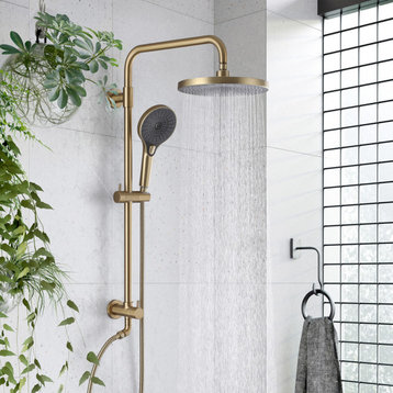 Shower System With Handheld Shower & Shower Head (Not Included Rough Valves), Brushed Gold