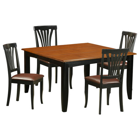 5-Piece Dining Room Set, Table, 4 Wood Chairs, Black/Cherry With Leather Cushion