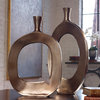 Luxe Oversized Bronze Open Circle Modern Vase Set 2 | Abstract Metal Sculpture
