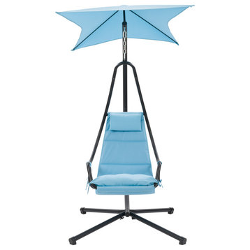 CorLiving Kinsley Patio Hammock Chair with Adjustable Canopy, Blue