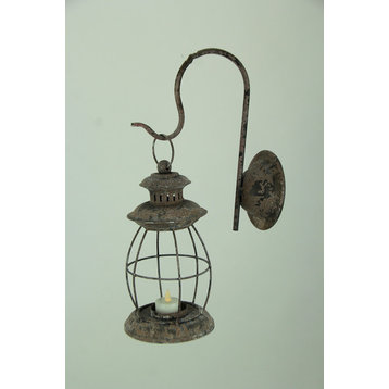 Distressed Metal Vintage Lantern Wall Mounted Candle Sconce