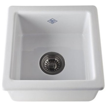 Rohl RC1515WH White Shaws Single Drop-In Fireclay Kitchen Sink, White, 15"