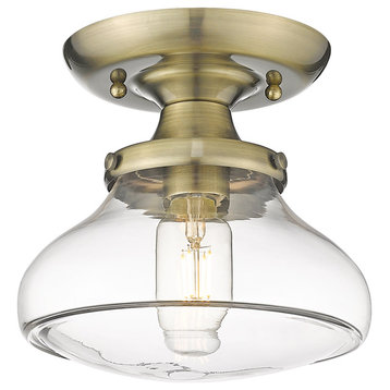 Nash Semi-Flush Aged Brass With Clear Glass