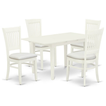 5Pc Kitchen Set 4 Wood Chairs, Butterfly Leaf Kitchen Dining Table, Linen White