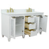 61" Double Sink Vanity, White Finish With White Quartz And Rectangle Sink