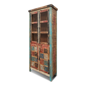 La Boca Solid Wood Carved Display China Cabinet, Bookcase