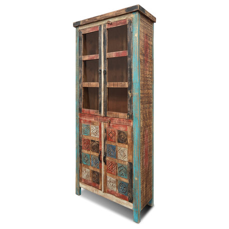 La Boca Solid Wood Carved Display China Cabinet, Bookcase