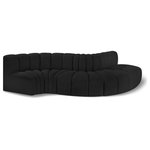Meridian Furniture - Arc Boucle Fabric Upholstered 5-Pc. S-Shaped Modular Sectional, Black - Give your living room or den the perfect blend of style and versatility with this Arc boucle fabric curved modular Sectional. Part of the Arc modular furniture collection, this Sectional comes upholstered in rich black boucle fabric and features deep channel tufting that adds a touch of luxury while enhancing comfort and support. A seamless combination of form and function, this chair can be used with other Arc pieces to create a myriad of configurations in your well-curated room.