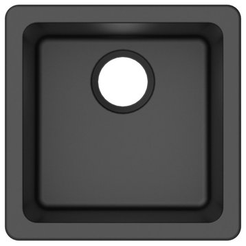 Winpro Dual-Mount Kitchen Sink, Single Bowl, Granite Quartz, 16.6", Black