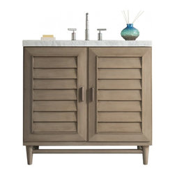 36 inch Single Sink Bathroom Vanity Whitewashed Walnut Finish - Bathroom Vanities And Sink Consoles