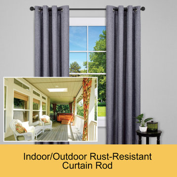 Kenney Adler 5/8" Indoor/Outdoor Rust-Resistant Wrap Around Curtain Rod, Black, 28-48"