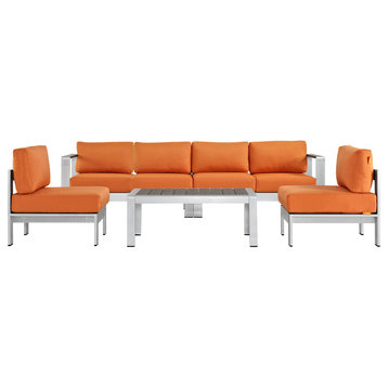 Shore 5-Piece Outdoor Aluminum Sectional Sofa Set, Silver Orange