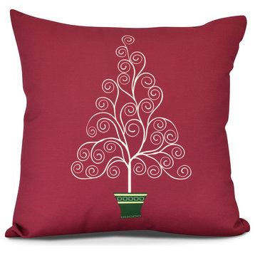 Filigree Tree, Geometric Print Outdoor Pillow, Red, 20" x 20"