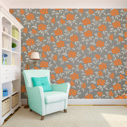 Single Color Flowing Floral Wall Pattern - Wall Decals
