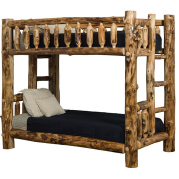 Rustic Aspen Log Mission Style Bunk Bed, Queen Over Queen