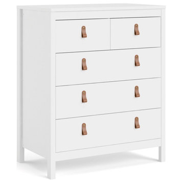Pemberly Row Modern 5-Drawer Engineered Wood 2 Types Handles Chest in White
