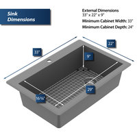 Karran Drop-In Quartz 33" 1-Hole Single Bowl Kitchen Sink Kit, Grey