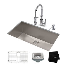 28 1/2" Undermount Stainless Steel Kitchen Sink, Pull-Down Faucet CH, Dispenser