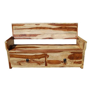 Pine Crest Mission Style Solid Wood Bench w// 3 Storage Drawers Under Seat in Oak