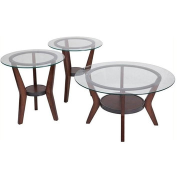 Ashley Furniture Fantell 3-Piece Occasional Glass Table Set in Dark Brown