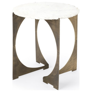 Reinhold II White Marble Live-Edge Top w/Gold Metal Base 21" Round Side Table
