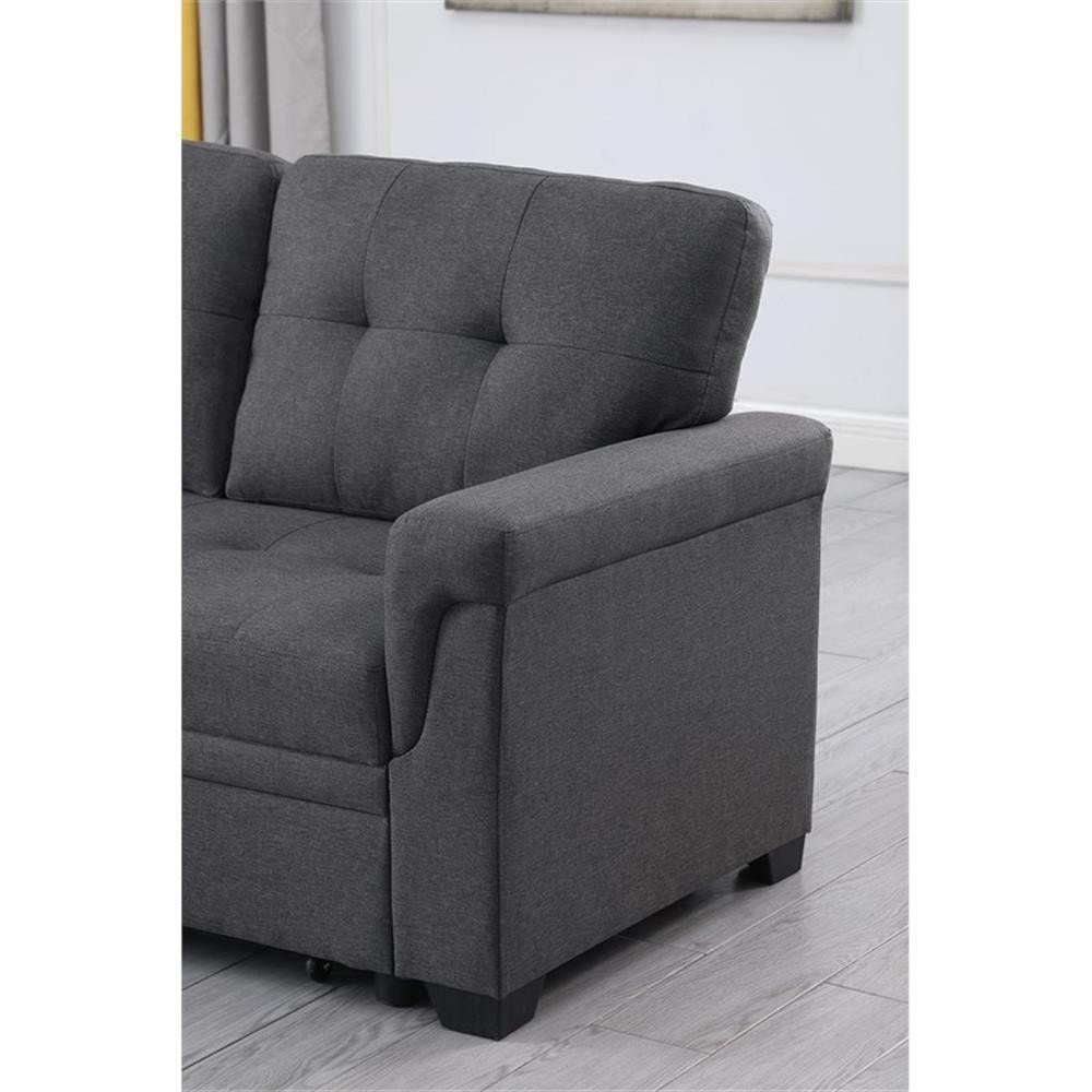 Maklaine Gray Linen Fabric Reversible Sleeper Sofa Storage Chaise ...