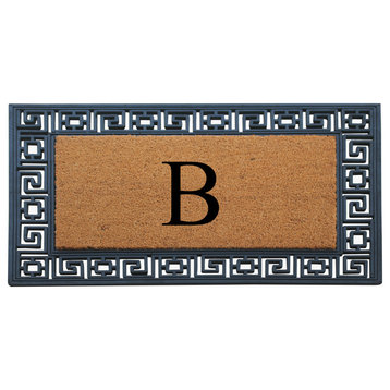 Rubber And Coir Greek Key Black Border 24"x36", Outdoor Monogrammed Doormat, B