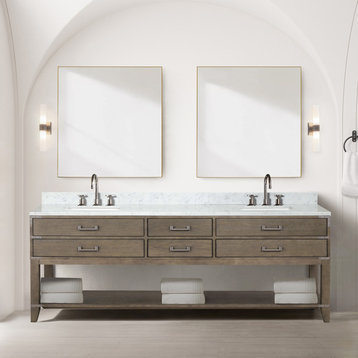 Lexora Norwalk Bath Vanity, Grey Oak, 84, Vanity Complete Set